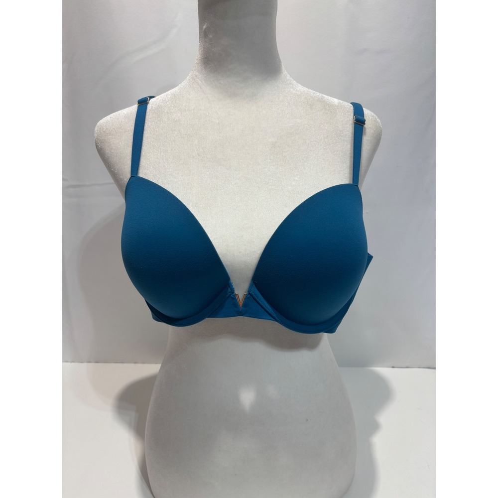 Victoria's Secret Push-Up Bra Women 36C Teal Blue V-Hardware Padded Plunge